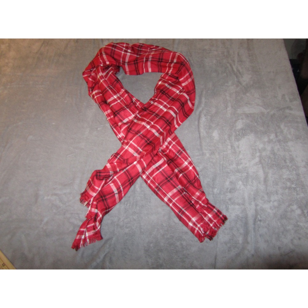 Talbots Red Plaid Scarf‎ Rayon Fringe Trim Tartan Lightweight NWT 54990708